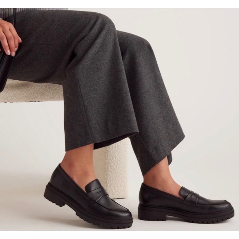 Quince Italian Leather Lug Sole Loafers 7.5 Black Slip On Platform Work Travel - Picture 9 of 10